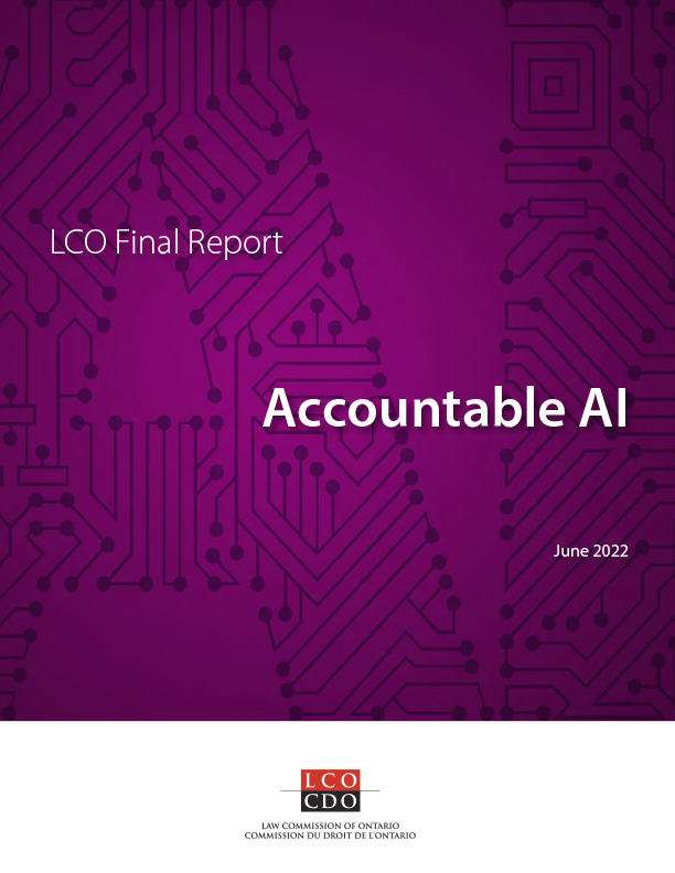 Purple background image which has AI on it. It also has a title written on it "LCO Final Report: Accountable AI"